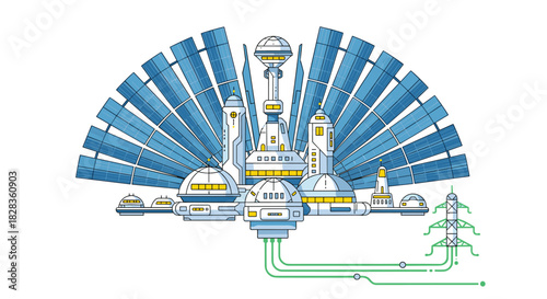 Futuristic Cityscape with Advanced Solar Energy Technology, Generative AI.