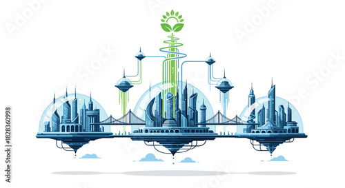 Futuristic Eco City with Green Energy and Advanced Architecture, Generative AI.