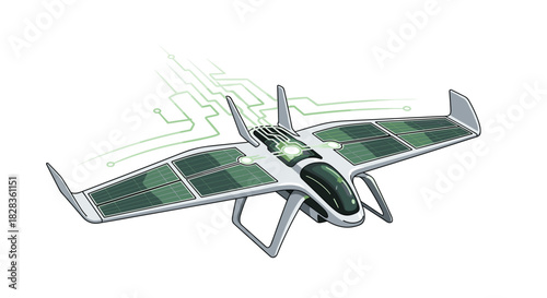 Futuristic Solar Powered Aircraft Concept Design, Generative AI.