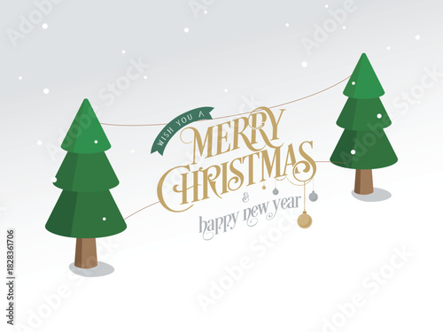 Daily A053 Christmas greetings were hung along the two trees seems fun vector illustration graphic EPS 10
