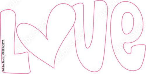 Pink outlined love word and heart symbol, simple romantic design