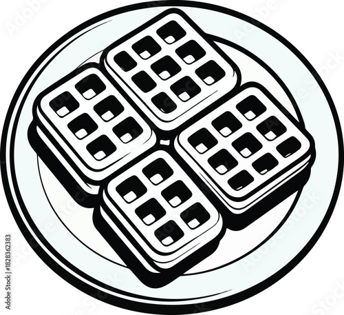 Black and white arranged waffles on a plate, perfect for a quick snack or breakfast.