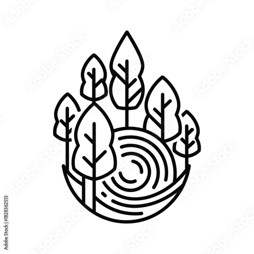 Minimalist tree grove logo design for eco-friendly brand identity or sustainable business, a simple and elegant forest icon for nature-inspired company