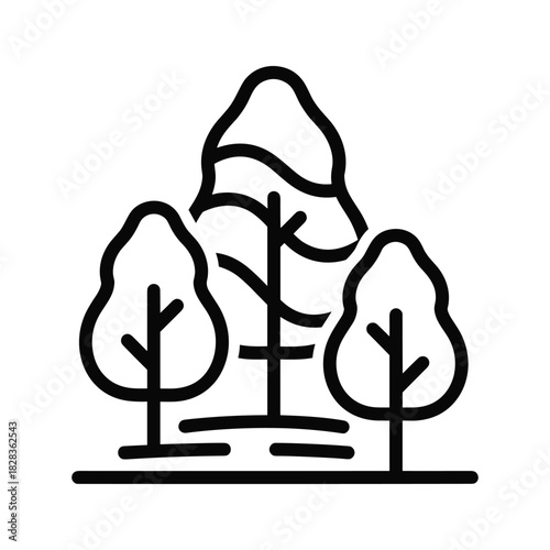 Minimalist nature scene with stylized trees in black and white, perfect for eco-friendly designs and simple branding projects that need a clean, modern look