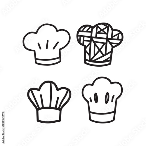 Black and White Doodle Vector Icons of Classic Professional Chef's Hats.