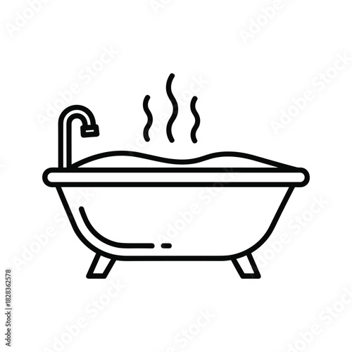 Enjoy a steamy bath in a modern tub for ultimate relaxation and wellness a clean line icon perfect for spa and bathroom design projects