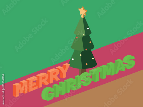 Daily A056 Christmas tree with Merry Christmas words shows the Christmas atmosphere vector illustration graphic EPS 10
