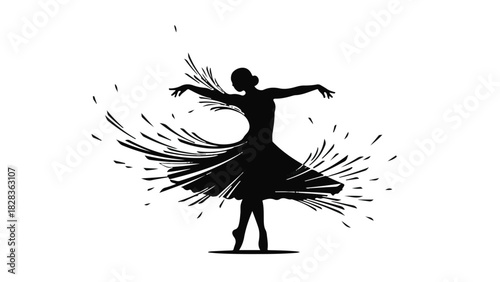 Graceful silhouette of a ballet dancer in motion, skirt exploding with artistic flair