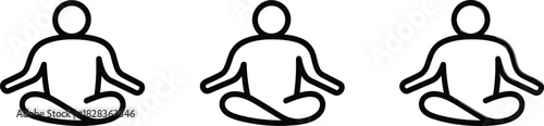 “Minimal meditation icon set with sitting yoga poses, calm mindfulness symbols, peaceful wellness line art illustration, simple relaxing vector design”