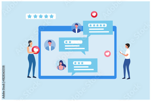  Customer review rating feedback icon and level excellent rank to review the service vector illustration. User rating, customer satisfaction and feedback	