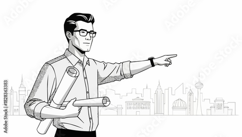 sketch of a businessman drawing a graph