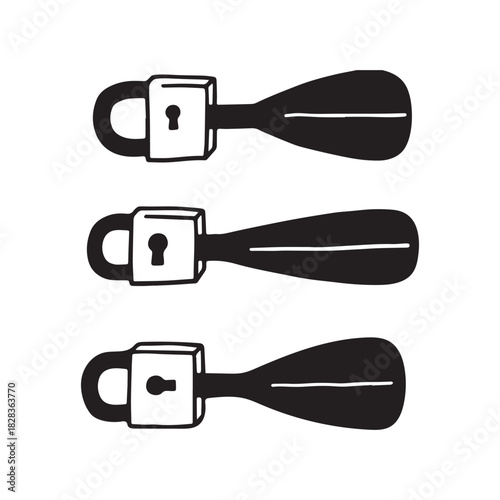 Hand-Drawn Doodle Style Black and White Padlock and Key Security Icons. 
