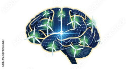 Abstract Brain Network With Glowing Connections And Energy Pulses, Generative AI.