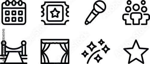 Event icons calendar ticket microphone crowd red carpet stage stars