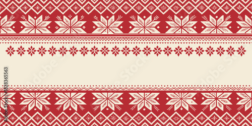 Festive red Scandinavian folk art pattern for cozy winter crafts and elegant holiday designs, evoking warmth and tradition, perfect for seasonal promotions