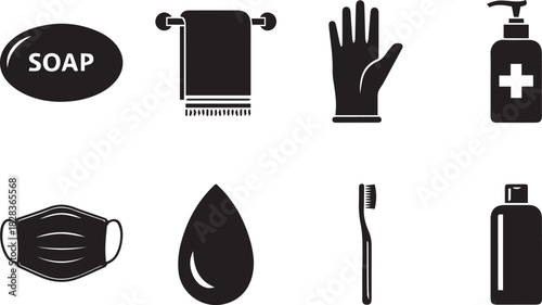Essential hygiene and sanitation icons collection for personal care products