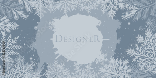 Elegant winter wonderland design template for invitations and cards, featuring snowflakes and branches, perfect for seasonal greetings and holiday promotions