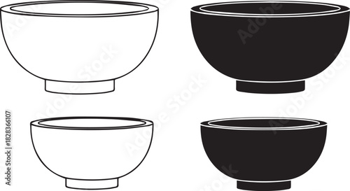 Graphic illustration of bowls in contrasting black and white colors