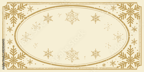 Elegant winter holiday frame with golden snowflakes, perfect for invitations and festive designs, adding a touch of seasonal magic and vintage charm