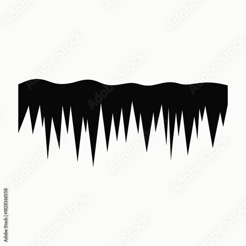 Black silhouette of icicles hanging from a wavy horizontal line against a white background.