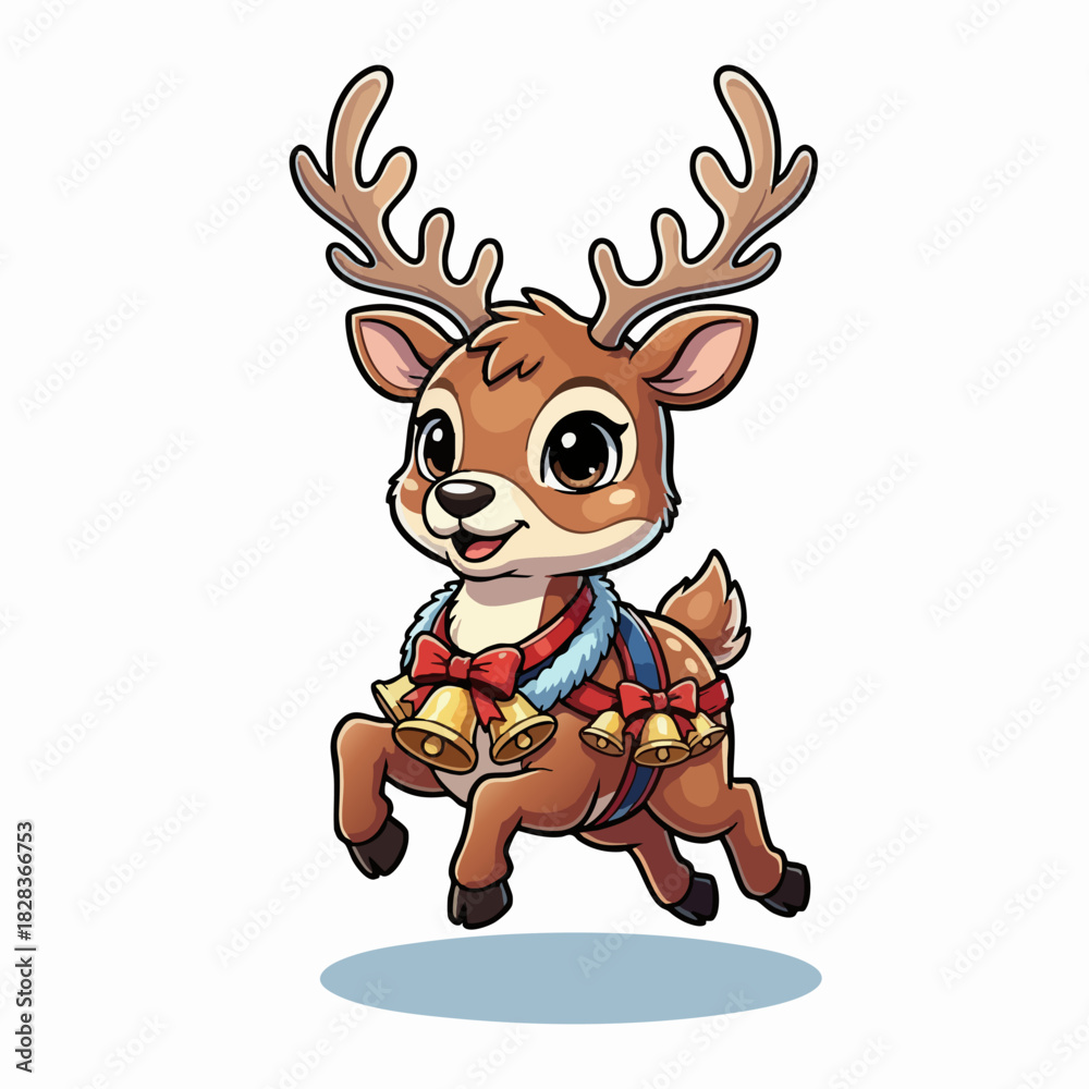 Fototapeta premium Cute Christmas Reindeer Character Mascot with Jingle Bells