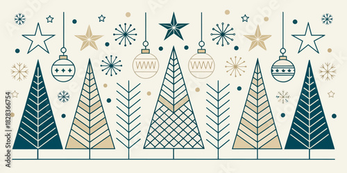 Celebrate the season with a stunning minimalist Christmas design featuring elegant stars, ornaments, and trees for festive cheer and holiday spirit
