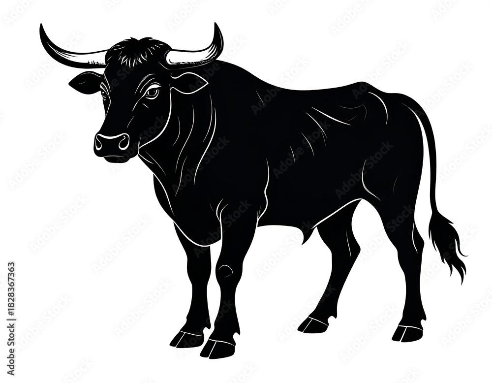 Fototapeta premium Silhouetted illustration of a powerful bull, depicting strength, masculinity, and determination