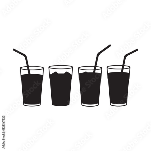 Four refreshing soda glasses with straws icon vector illustration