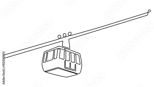 Continuous line drawing of cable car. One line drawing of cable car transportation in mountainous areas for tourism. Cable car in continuous line art drawing style. Single line vector illustration