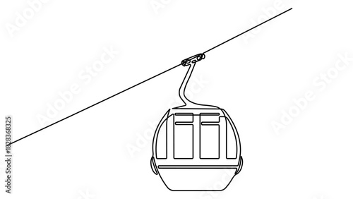 Continuous line drawing of cable car. One line drawing of cable car transportation in mountainous areas for tourism. Cable car in continuous line art drawing style. Single line vector illustration
