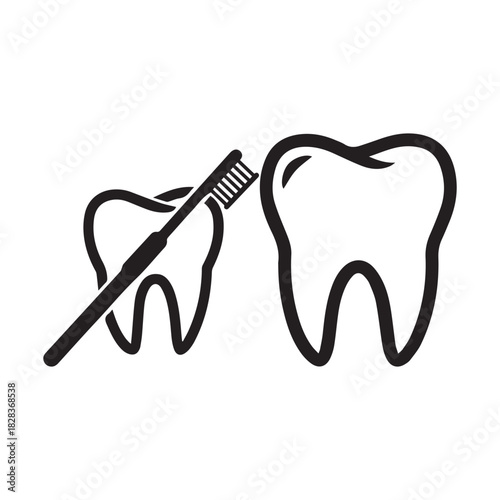 Dental health and hygiene concept, toothbrush brushing tooth icon.