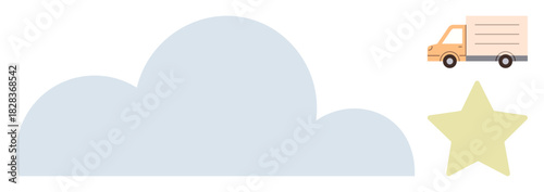 Cloud, small delivery truck, and star highlight transportation, success, aspirations, logistics, digital storage creativity collaboration. Ideal for delivery goals digital tools. A simple flat
