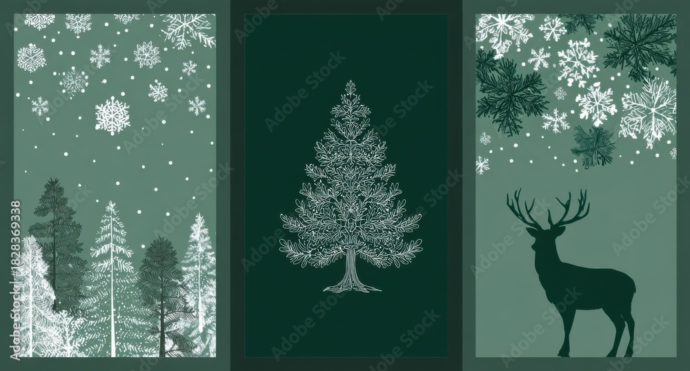 Naklejka premium Three vertical Christmas card templates with a green background