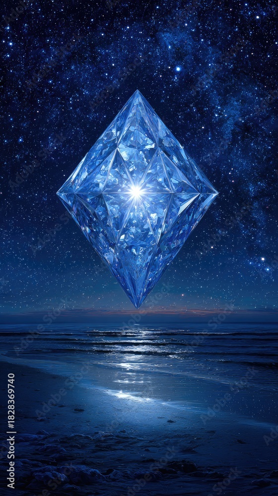 Obraz premium Celestial Diamond Over Ocean at Night.