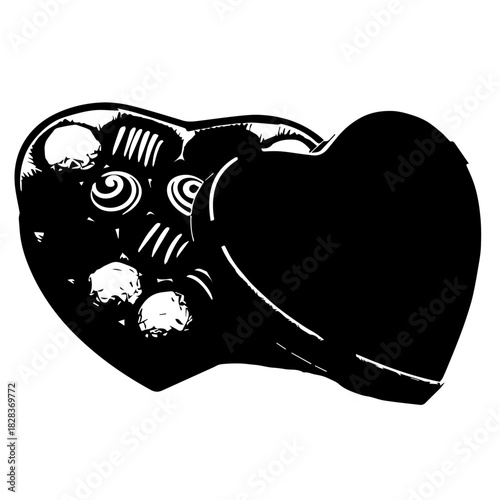 Black and white illustrated boxing gloves resting together in a bold silhouette, a monochrome athletic design.
