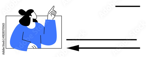 Leadership concept. Woman gesturing direction and leading the way leadership. Leadership illustrated with arrows, innovative strategies, and decision-making guidance. For teamwork, guidance