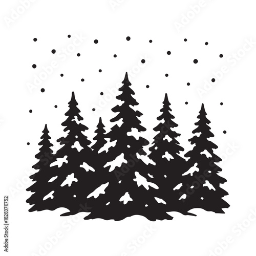 Snowy Evergreen Forest Silhouette A Winter Wonderland Depiction, Celebrating the Wilderness