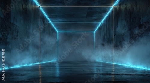 Fototapeta Naklejka Na Ścianę i Meble -  Dark, futuristic tunnel with neon light