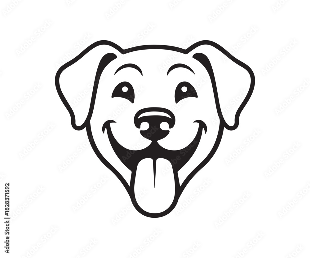 Fototapeta premium Cute Happy Dog Face Illustration in Black and White