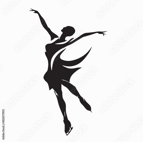Elegant Women Figure Skating Logo Vector On White Background