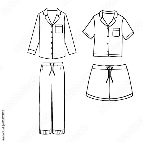 Coloring book pajamas set. Pajamas with long sleeves and long pants. Pajamas with short sleeves and short pants.
