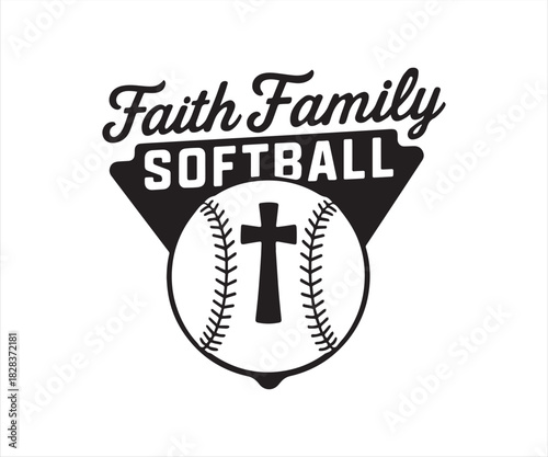 Faith Family Softball Cross Emblem Illustration