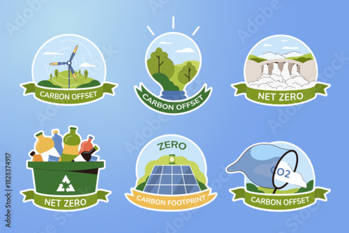 Set of Icons for Net Zero and Carbon Footprint