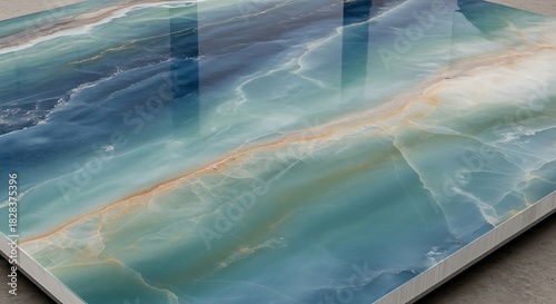Abstract oceanic tile design with swirling blue and teal colors texture