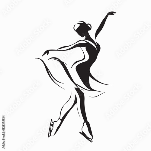 Elegant Women Figure Skating Logo Vector On White Background
