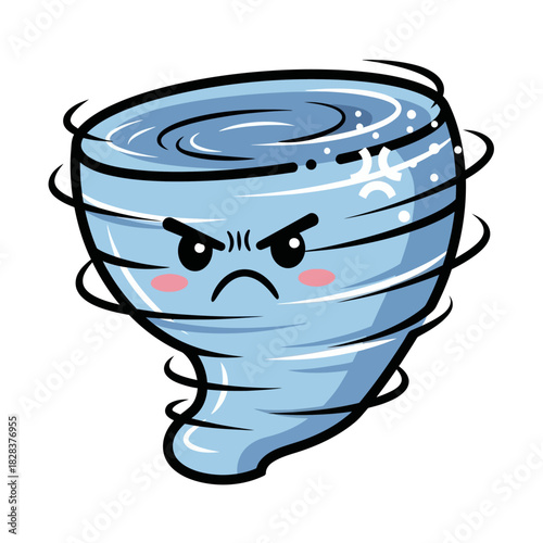 Cute Angry Cartoon Blue Tornado - Weather & Emotion Icon