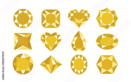 Sparkling yellow gemstones in various shapes create a modern, elegant pattern for jewelry design, fashion, and creative projects adding a touch of luxury