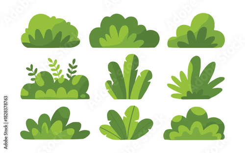 Create lush digital landscapes with these vibrant green bush and shrub cliparts for your next design project, offering natural beauty and whimsical charm