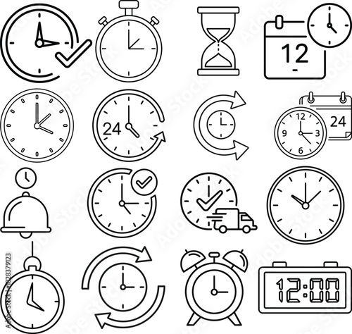Collection of hand drawn time and deadline related icons