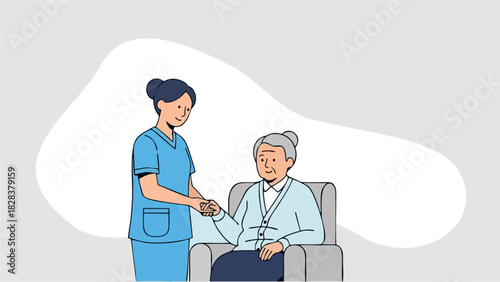 Caring Nurse Comforting Senior Woman in Assisted Living Facility